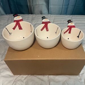 Cracker Barrel 3 piece Snowman bowls